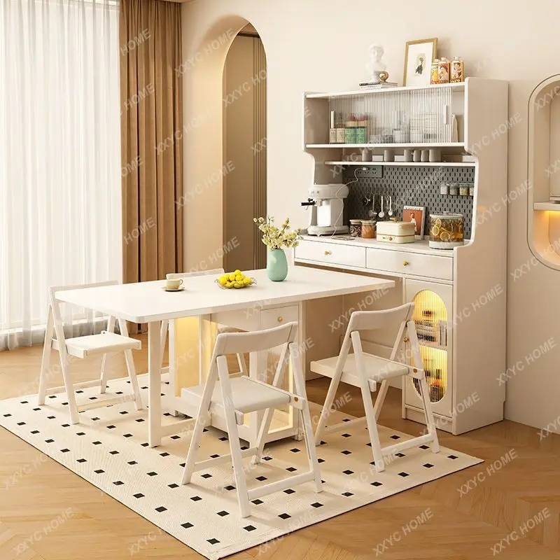 Cream wind all solid wood dining side cabinet dining table integrated small apartment household storage cabinet