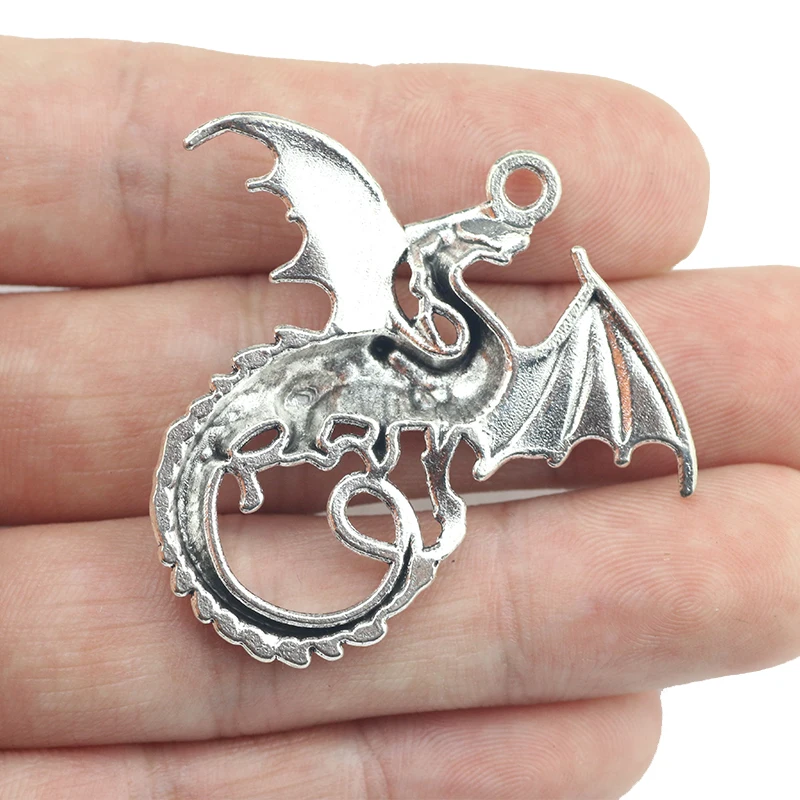 2pcs/lot 28*36mm Flying Dragon Charm Antique Silver Color DIY Handmade  Neckalce Bracelet Jewelry