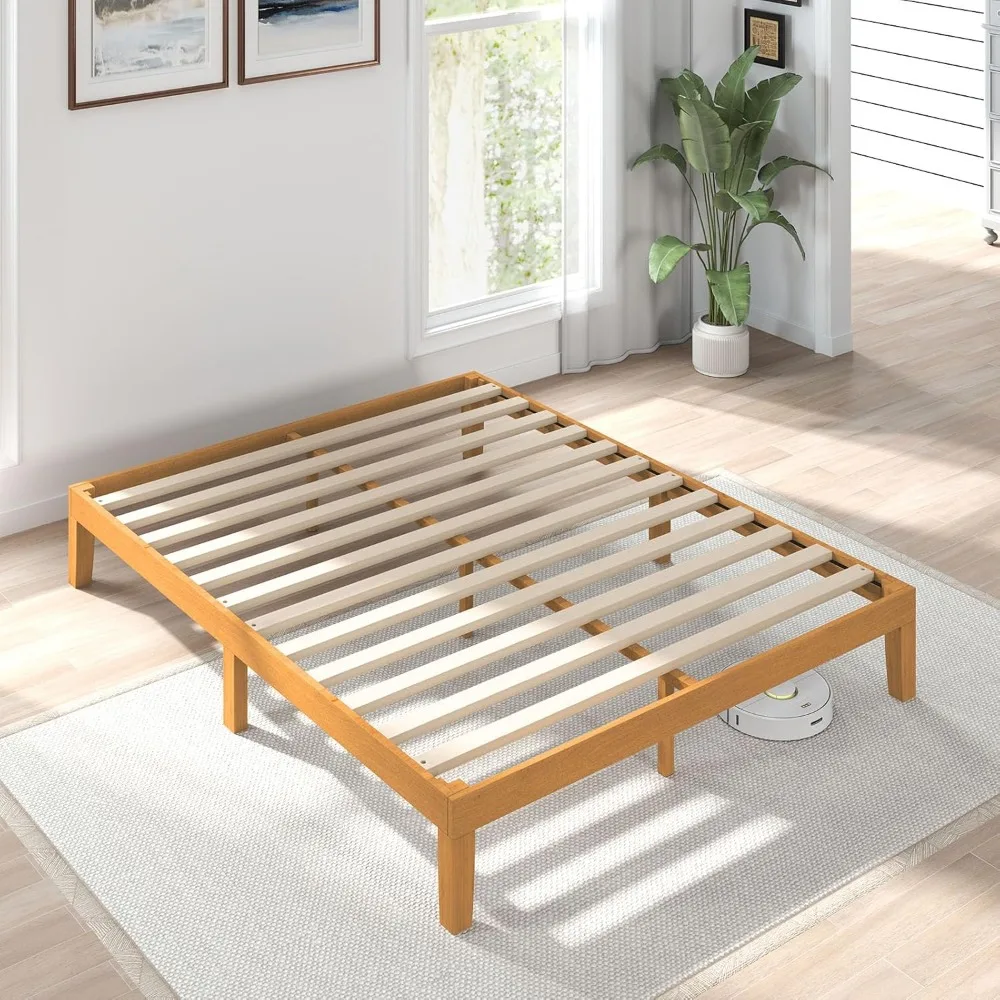 

Solid Wood Bed Frame, Full Size Beds Base with Wood Slat Support, Sturdy, Stylish & Noise-Free Design, Easy Assembly, Bed Frame