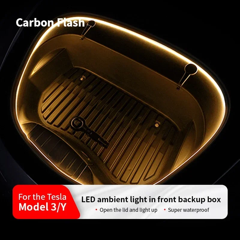 Front Trunk Light for 2021-2023 Tesla Model 3 Y Bright LED Strip Silicone Light Yellow White Proposal Decoration view 2