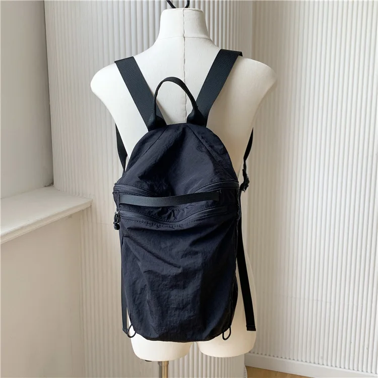 Women Solid Color Backpack Lightweight Nylon Fabric Backpack Zipper Design Girl Backpack Aesthetic School Travel Bag Feminina