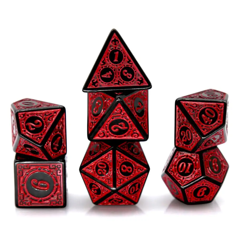7Pcs Black Red Acrylic Polyhedral Dice Set Retro Pattern DND RPG Dice For Tabletop Role Playing Board Game Accessories