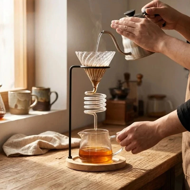 JUSTINLOU Glass Snake Tube Manual Brewing Coffee Pot Set Simple Household Filter Cup Coffee Pot Brewing Utensils Coffee Tools