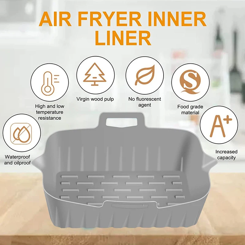 Rectangle Silicone Air Fryer Basket Pot Liner for Ninja Dual Airfryer Reusable Grill Baking Mold Tray Kitchen Accessories