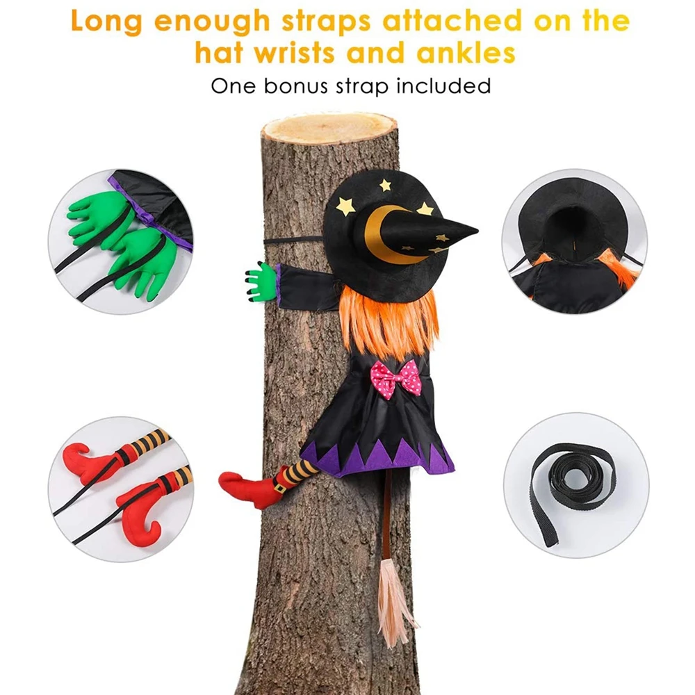 Halloween Witch Doll Courtyard Witch Crashing Into Tree Funny Door Porch Tree Toys Witch Broom Tree Pendant Props