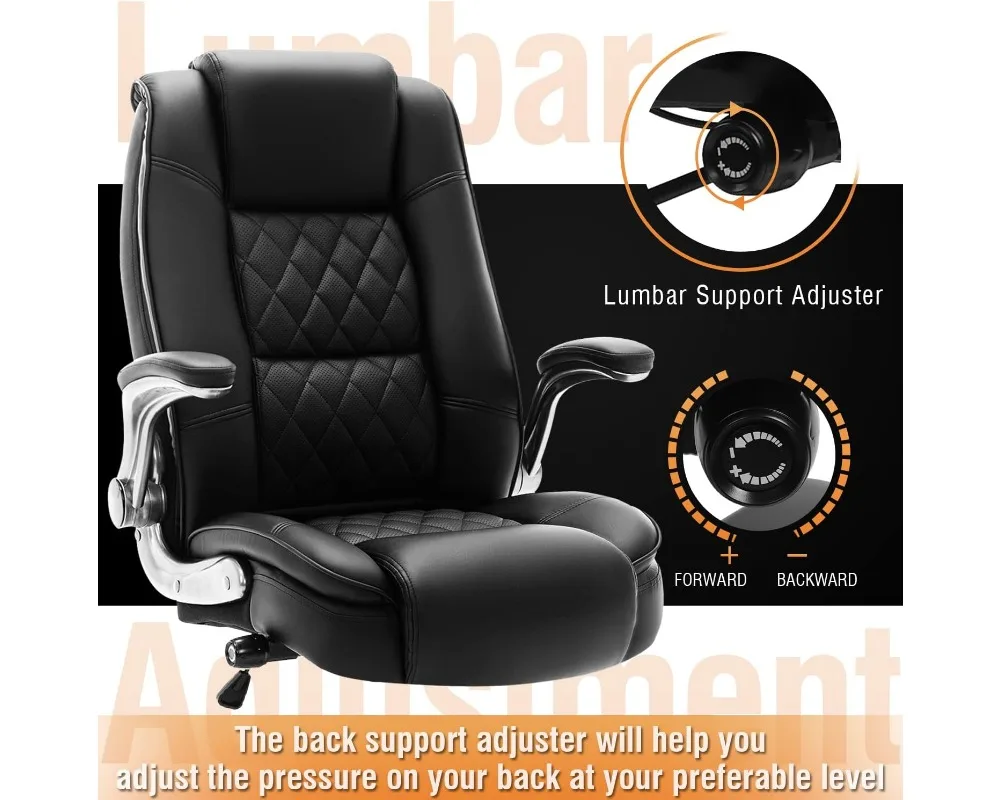 Soporte lumbar incorporado ajustable con brazos abatibles, ruedas silenciosas con base de metal fuerte y acolchada gruesa, sillas de oficina