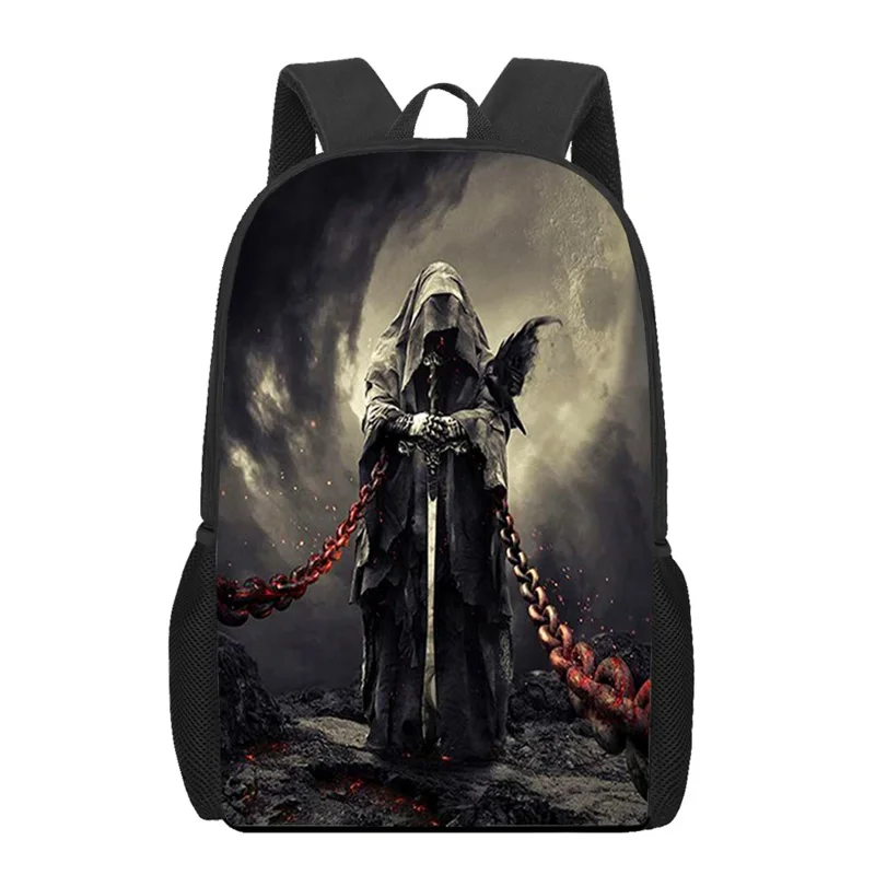 Horror Grim Reaper Skeletprint Kids Schooltas Kinderen Boekentas Meisjes Jongens Tiener Casual Schouderrugzak Dagelijkse Rugzak