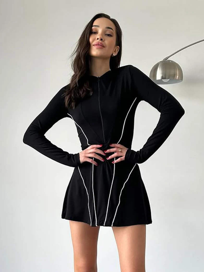 

Marthaqiqi Casual Women Nightgowns Hooded Sleepwear Long Sleeve Nightwear O-Neck Pajama Mini Dress Winter Ladies Nightie Knitted