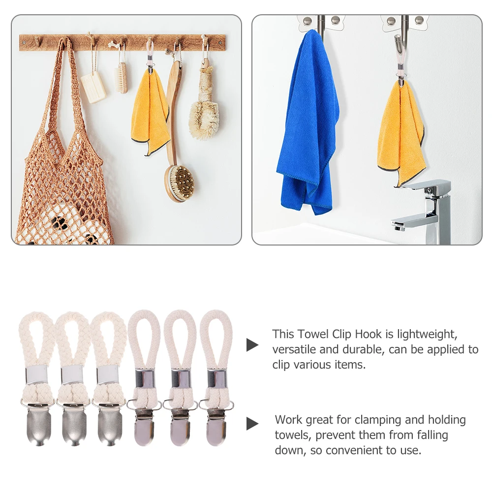 

6pcs Towel Clips Kitchen Bathroom Hanging Hook Light Compact Cotton Loop Tea Towel Holder Socks Gloves Storage Space