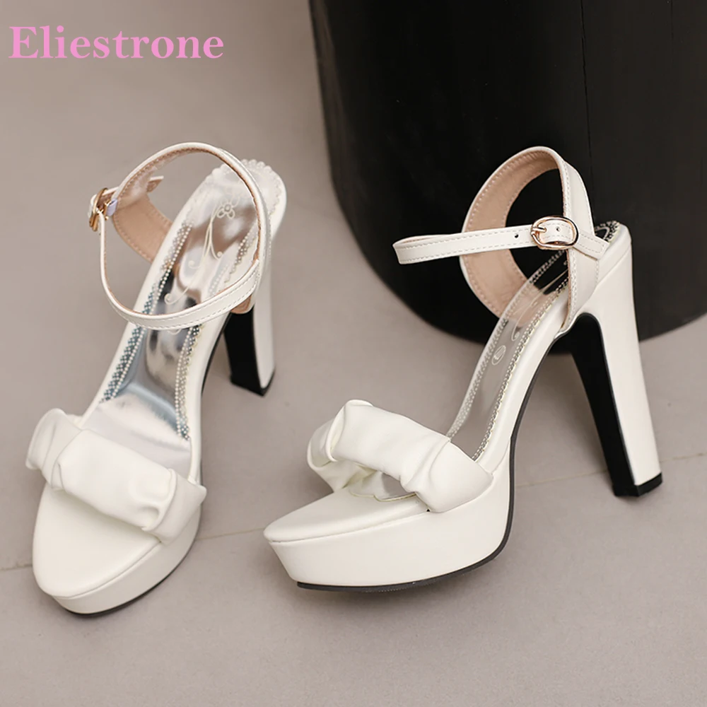 

2026 Summer Fashion Women Platform Sandals Round Toe 12cm High Heels Lady Party Shoes Plus Size 13 43 48 50 Ankle Strap