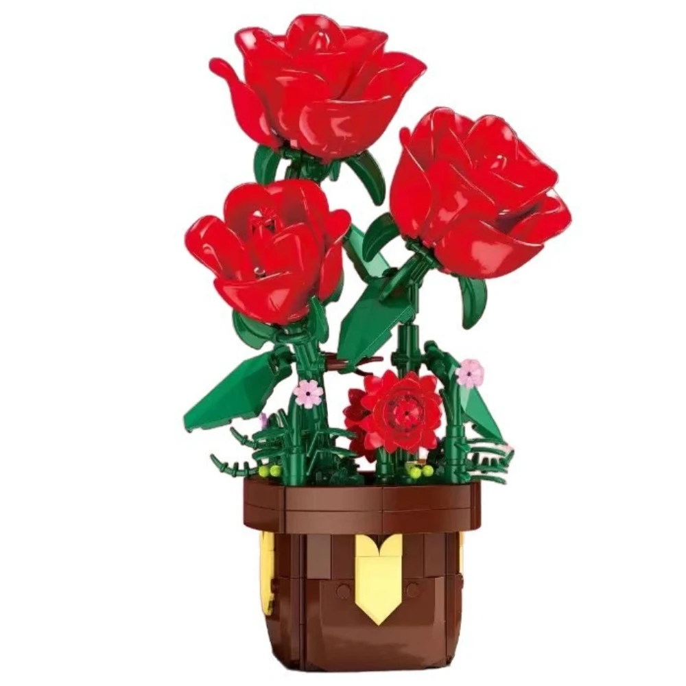 MOC Sunflower Lily Rose Potted Flower Plant Building Blocks Set Perfect Ornament Toys For Children Birthday Holiday Special Gift