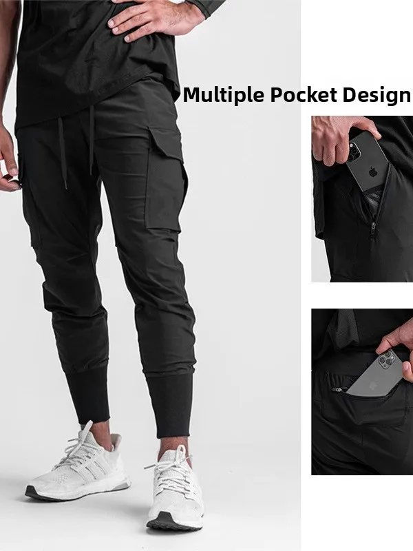 

Мужские повседневные спортивные брюки из ледяного шелка Qui Dry с несколькими карманами, весенне-осенние прямые брюки, удобные дышащие длинные брюки...