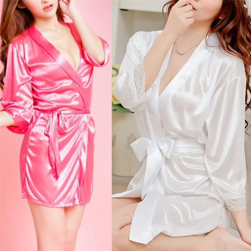 Sexy Large Size Sexy Satin Night Robe Lace Bathrobe Perfect Wedding Bride Bridesmaid Robes Dressing Gown For Women Sleep