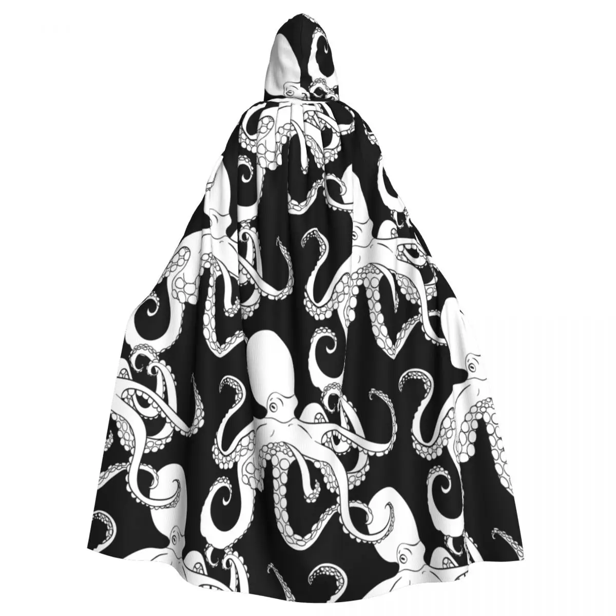 Unisex Witch Party Reversible Hooded Adult Vampires Cape Cloak Vintage Octopus