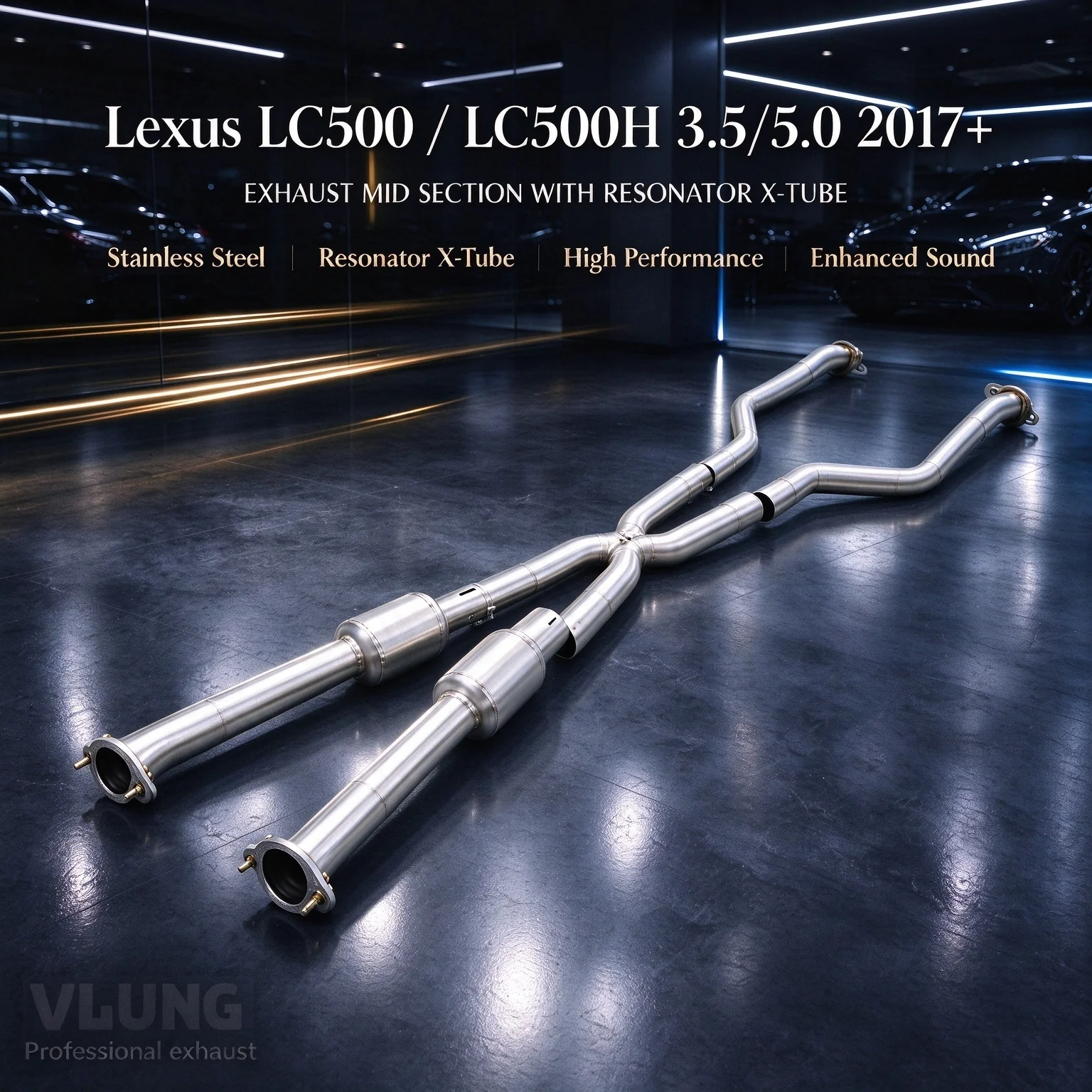 Stainless Steel Exhaust Mid Section With Resonator Xtube For Lexus LC500 / LC500H 3.5L 5.0L 2017+ High Performance Mid Exhaust
