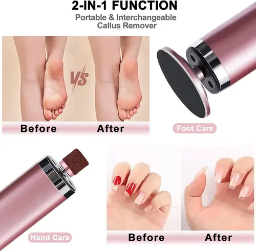 Imagen 2 del producto Removedor eléctrico de callos para pies, lima de uñas 2 en 1, herramienta de pedicura, recargable, inalámbrico, potente depurador de pies, eliminador de piel muerta