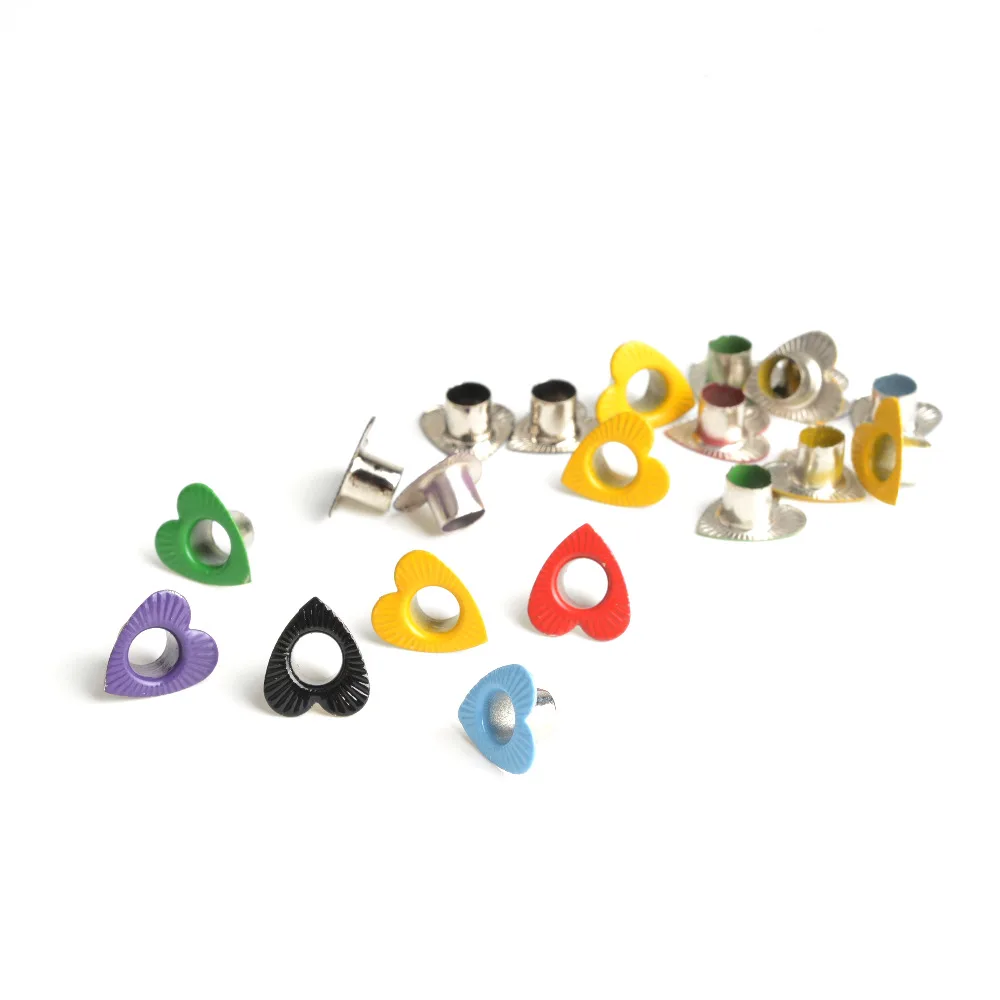 100pcs Eyelets Grommets Colored Metal Hole Eye Rings Mix Color for Bag Shoes Belt Cap Tags Clothes Scrapbooking Heart Shape