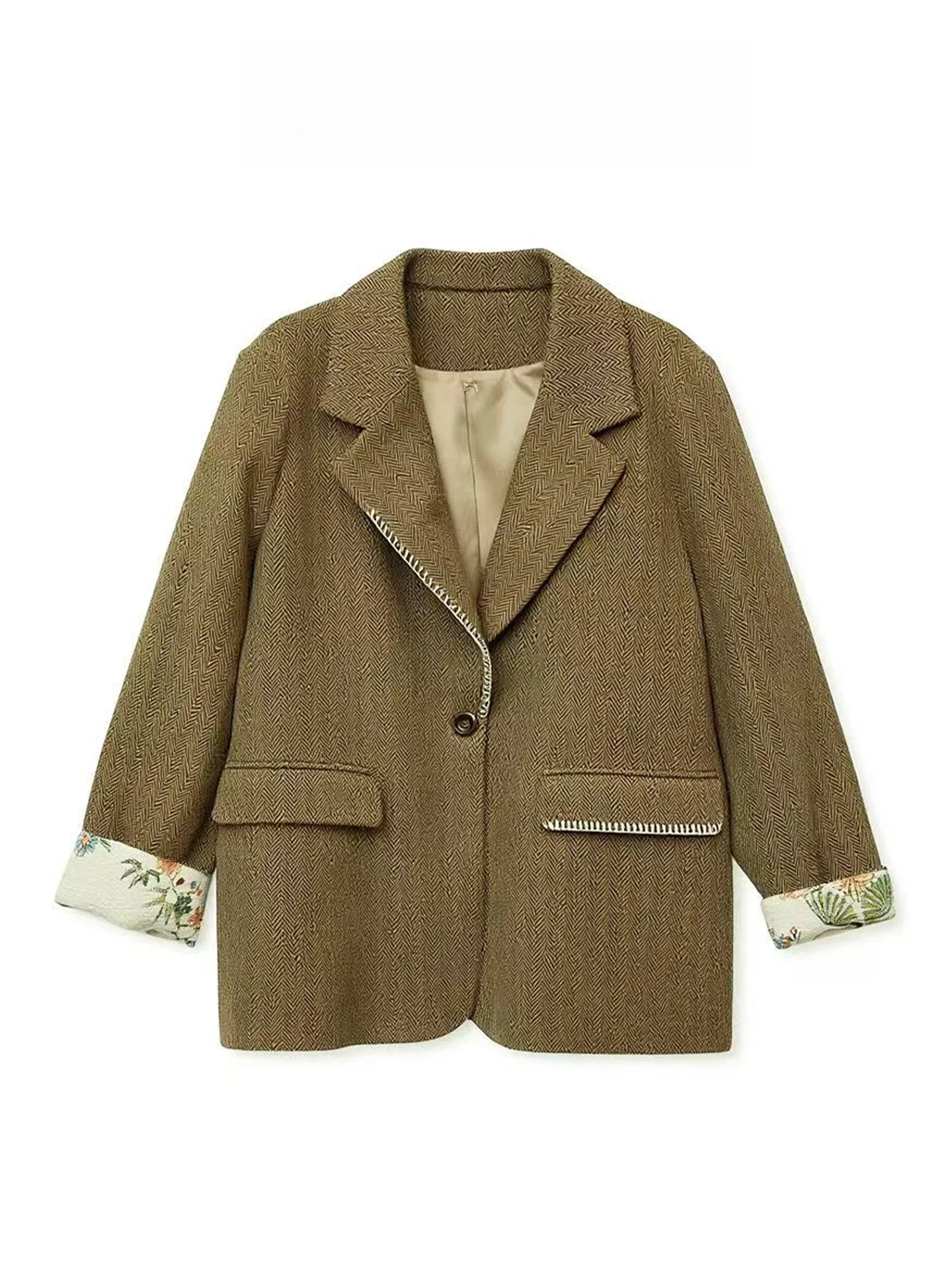 

Ele Khaki Woolen Suit Jaet Women's ort Coat Hepburn Sle Autumn Winter Faionable Personali Woolen Coat