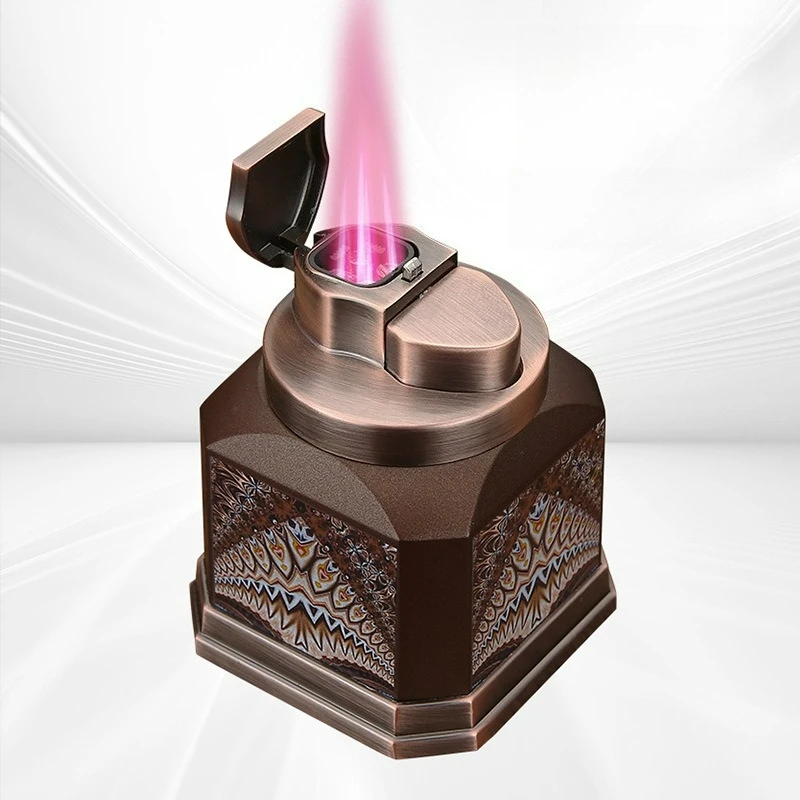 

HONEST Desktop 4-Straight Jet Red Flame Butane Gas Torch Lighter One Click Ignition High End Business Cigar Lighters Smoking