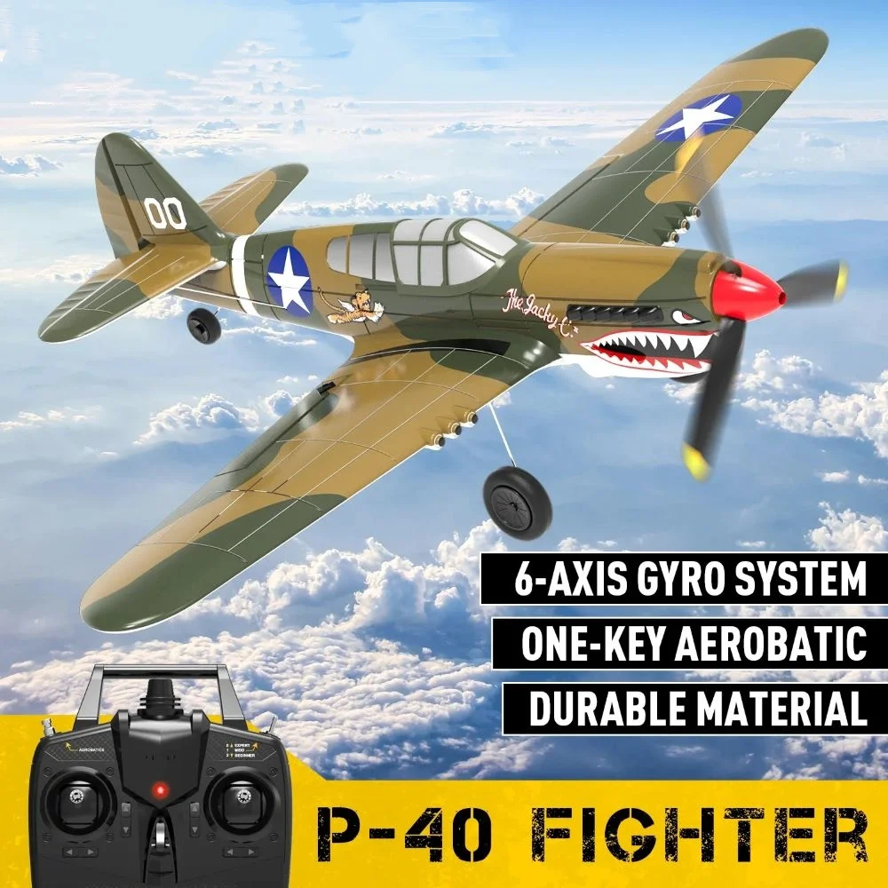 

New P-40 RC Aircraft P40 Fighter 400mm Wingspan 4CH 6-Axis Gyro One-Key U-Turn Aerobatic RTF RC Airplane Model Outdoor Toys