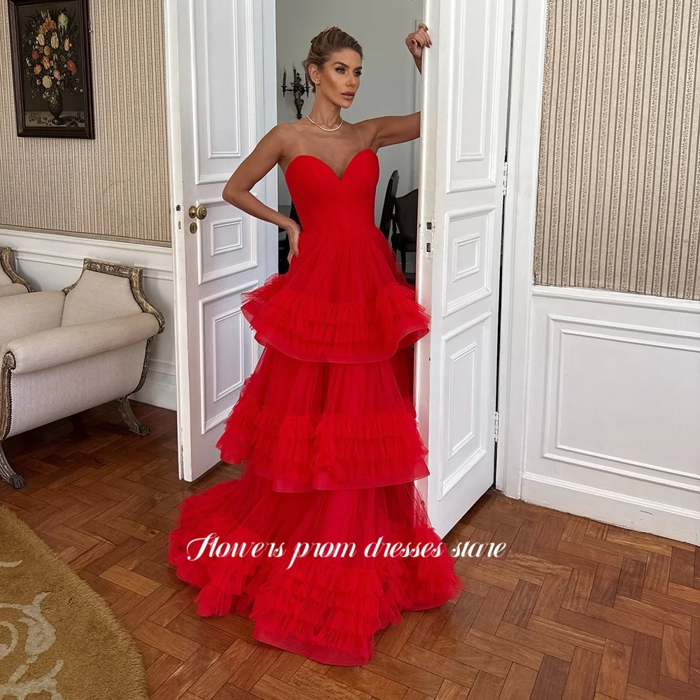 

Flowers Sweetheart Prom Dress A Line Party Gowns Luxury Multilayers Princess Ball Gowns Pleats vestidos de fiesta Customized