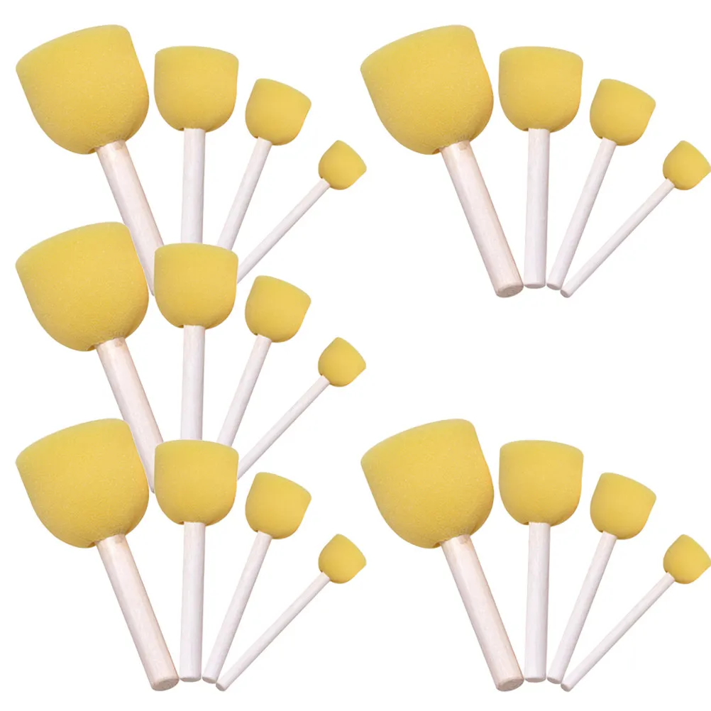 20Pcs Wooden Handle Sponge Brush Set Portable Round Head Paintbrush DIY Graffiti Drawing Pen Art Supplies for Beginners