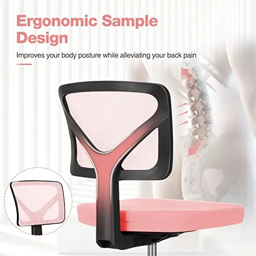

Pink Ergonomic Mesh Low-Back Swivel Office Chair With Rolling Wheels And Lumbar Support For Home Study Work