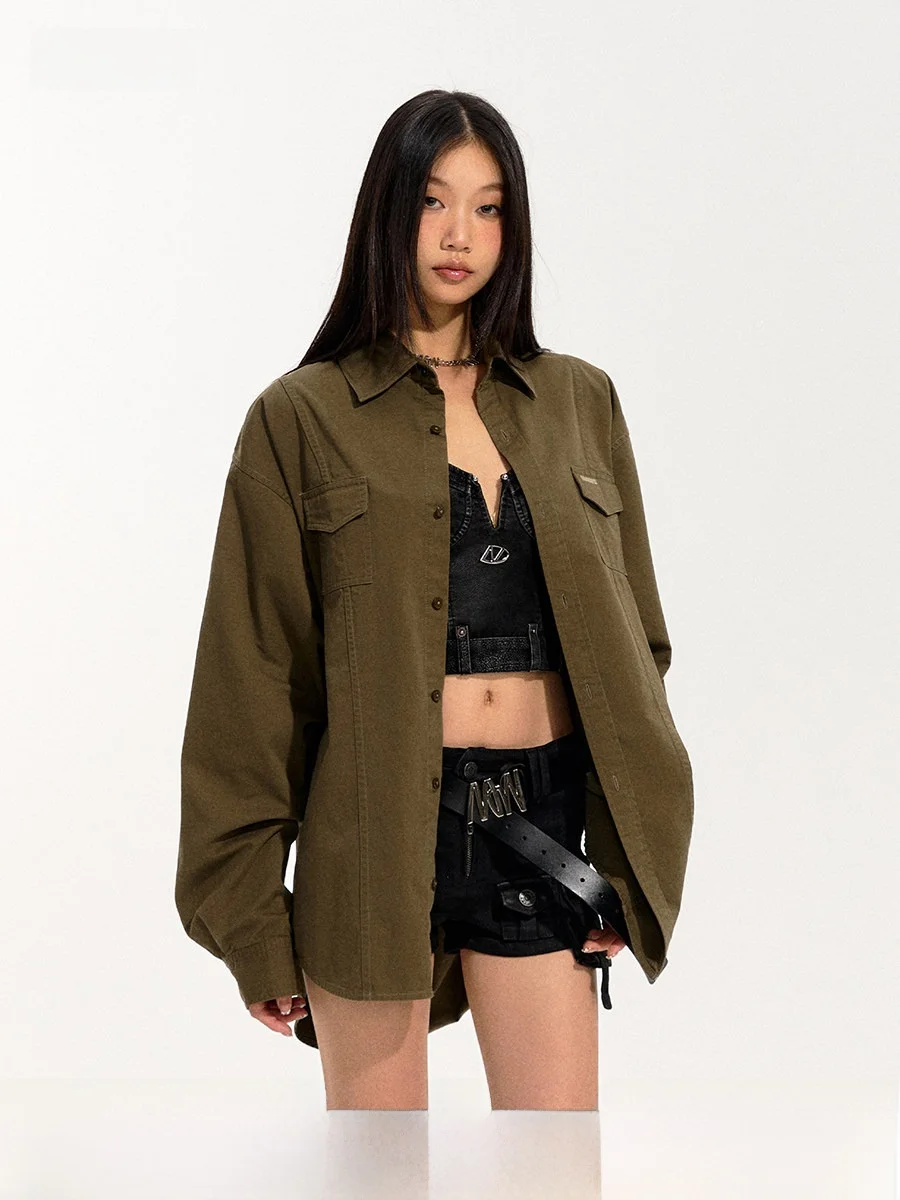 

Классическая винтажная рабочая рубашка NAWS свободного кроя с воротником, длинными рукавами и разрезами по бокам, женская хлопковая деловая рубашка