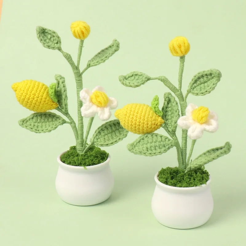 1pc Finished Lemon Pot One Head Handmade Crochet Mini Potted Table Decoration Friend Gift Artificial Plant Pot Home Decor