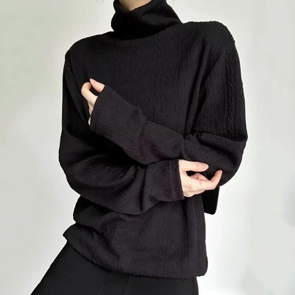 

Casual Inner Wear Mens Knitted Turtleneck Casual Outing Casual Long Sleeves T-shirt Slight Stretch Solid Color