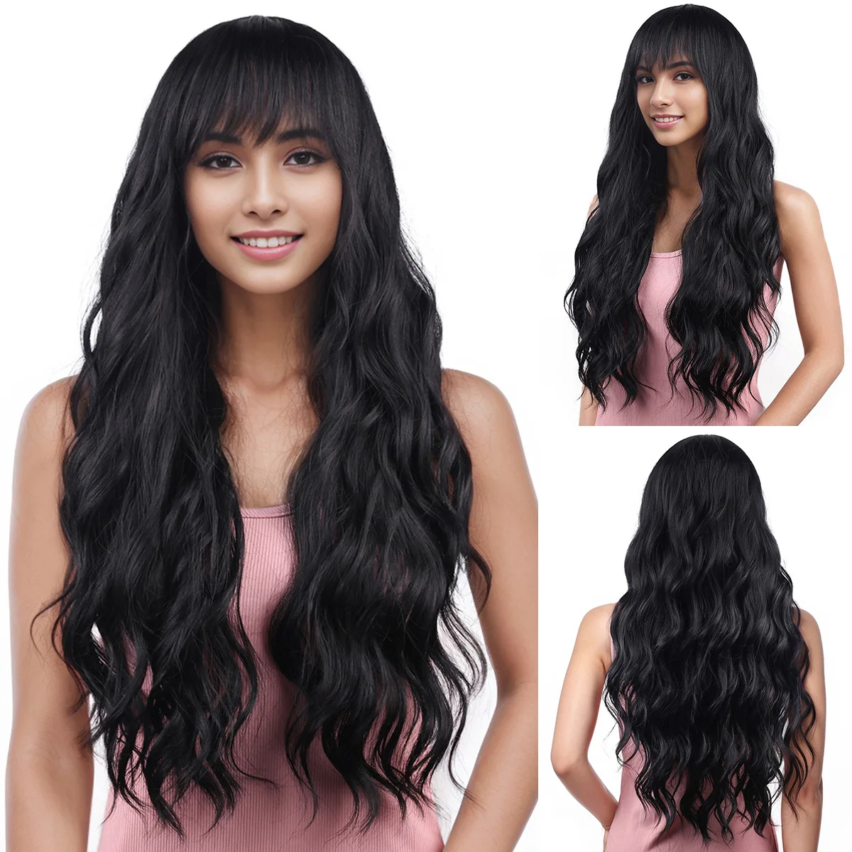 

Black Large Curl Synthetic Fiber Wig Cap European And American Cross-Border Large Wave Synthetic Fiber Wig Head Cover