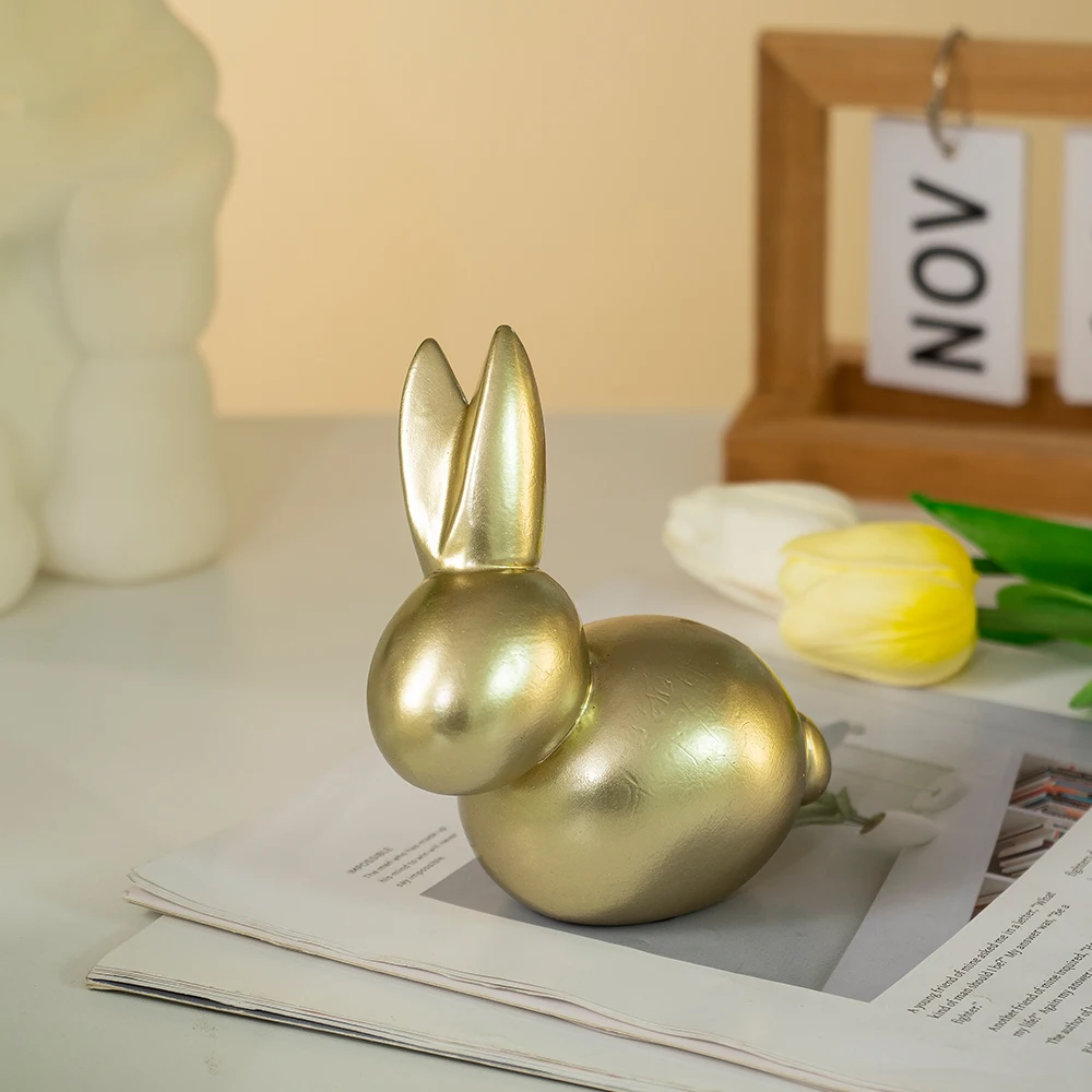 

Golden Rabbit Resin Figurine Easter Decor for Home Office Tabletop Living Room Bunny Design home decorative items