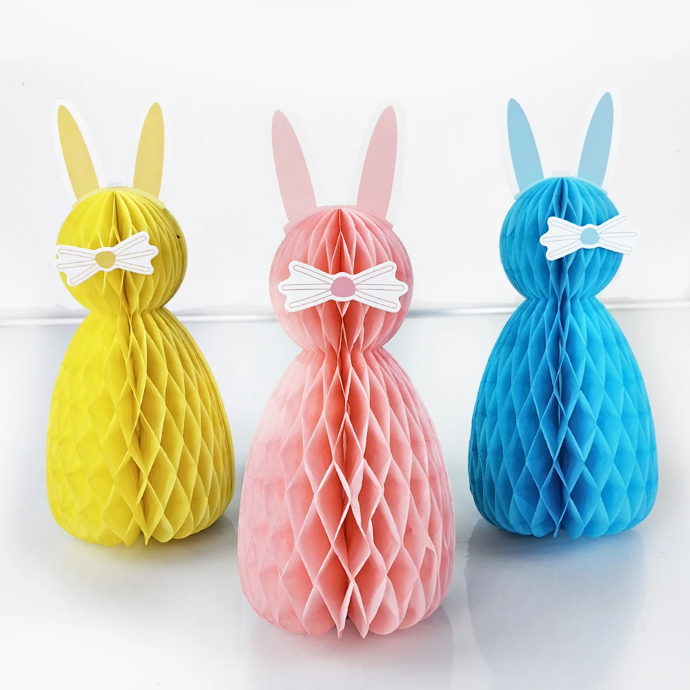 Easter Hanging Decoration Bunny Eggs Honeycomb Ball Hanging Easter 3D Rabbit Table Centerpieces Decoration Easter Party Supplies