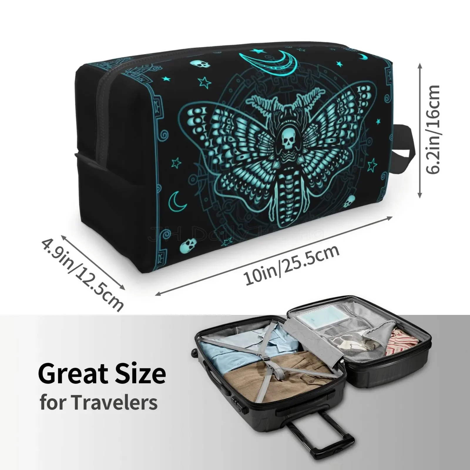 Black Skull Moth Storage Bags Magic Skulls Portable Large Capacity Travel Toiletry Bag Cosmetic Bag for Travel Makeup Bag