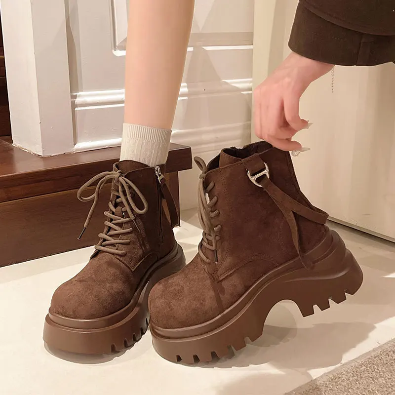 

Shoes Lolita Boots Zipper Boots-Women Luxury Designer Round Toe Ladies High Heel Ankle Fashion Rubber Autumn Rome Platform Shoes