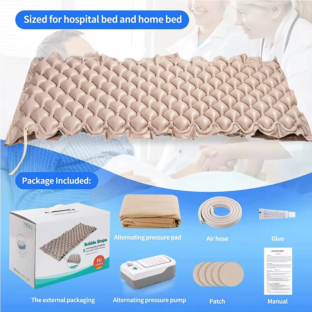 Alternating Air Pressure Mattress Pad, Bed Sore Prevention Solution Mattress Topper with 6-Setting Pump, Waterproof Pad