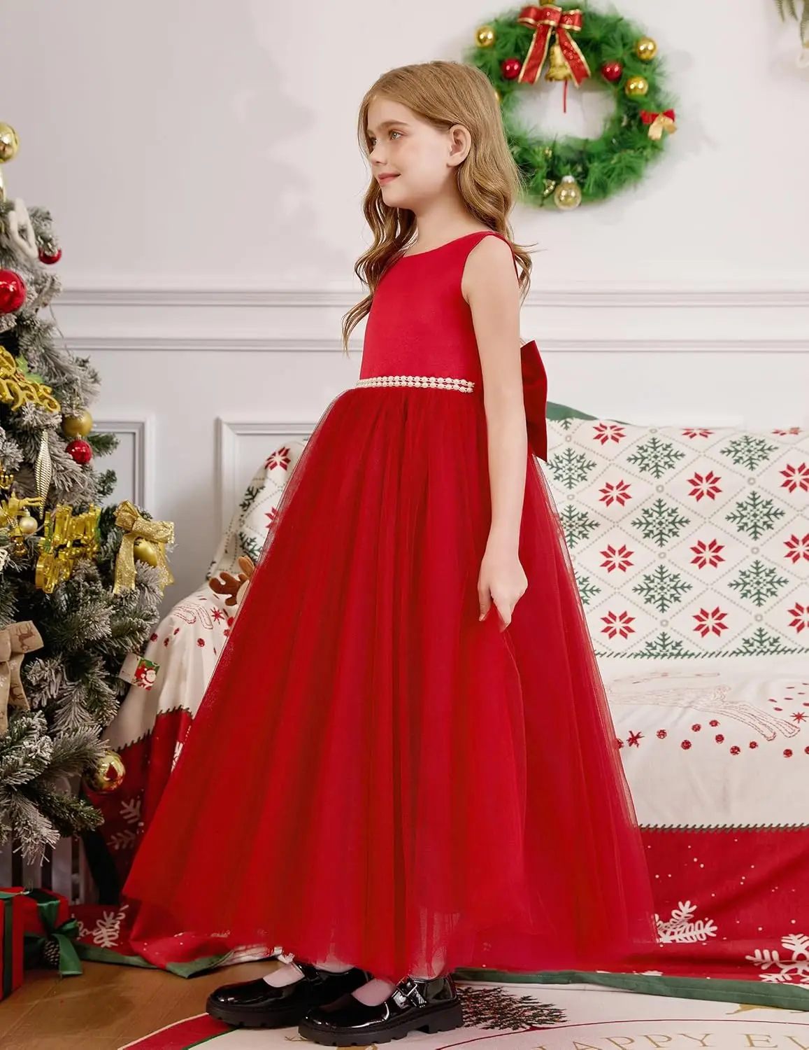 فستان زفاف الأميرة من الشيفون الساتان لفتاة الزهور، فستان كرة لؤلؤية للأطفال مع فيونكة، فساتين مختلفة لحفلات أعياد الميلاد