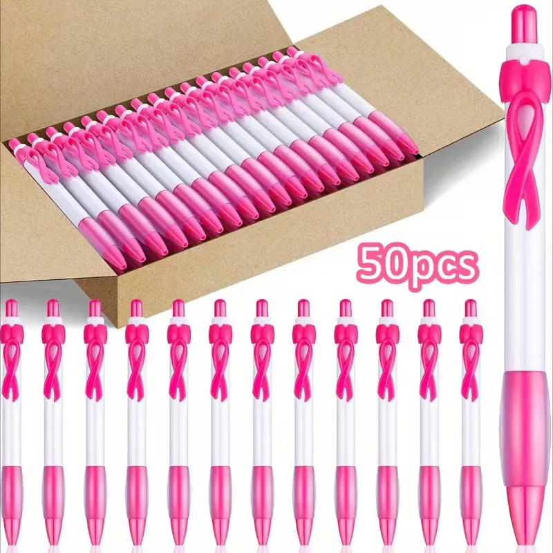 50-ribbon-pens-creative-pink-press-ballpoint-pens-with-unique-ribbon-clip-design-spread-hope-and-support-black-ink-smooth-writing-perfect-for-mother's-day-valentine's-day-christmas-graduation-season-back-to-school-season-and-teacher's-day-the-best-choice-for-gift-giving