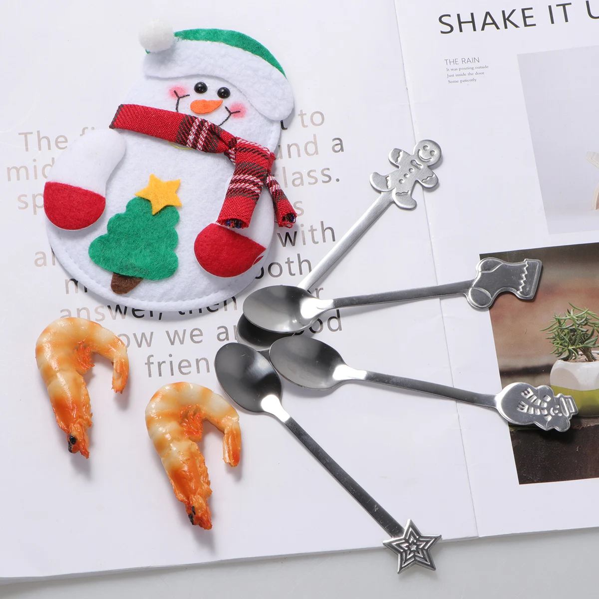 

5 Pcs Gift Spoon Set Coffee Spoons Table for Christmas Food Party Supplies Stainless Steel and Packing Bag Serving