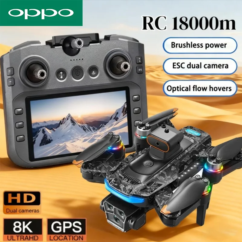 OPPO A14Pro Max Drone RC 8K HD trois cam�ras GPS flux optique sans brosse �vitement d'obstacles 4.5 pouces grand �cran UAV 20000M