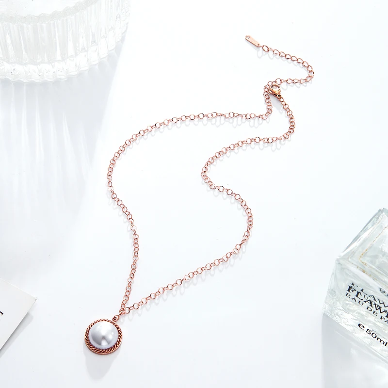 Length 40cm+5cm Gold Color Necklace Pearl Pendant  For Women High Quality Stainless Steel Jewelry Gifts Drop Shipping image 2