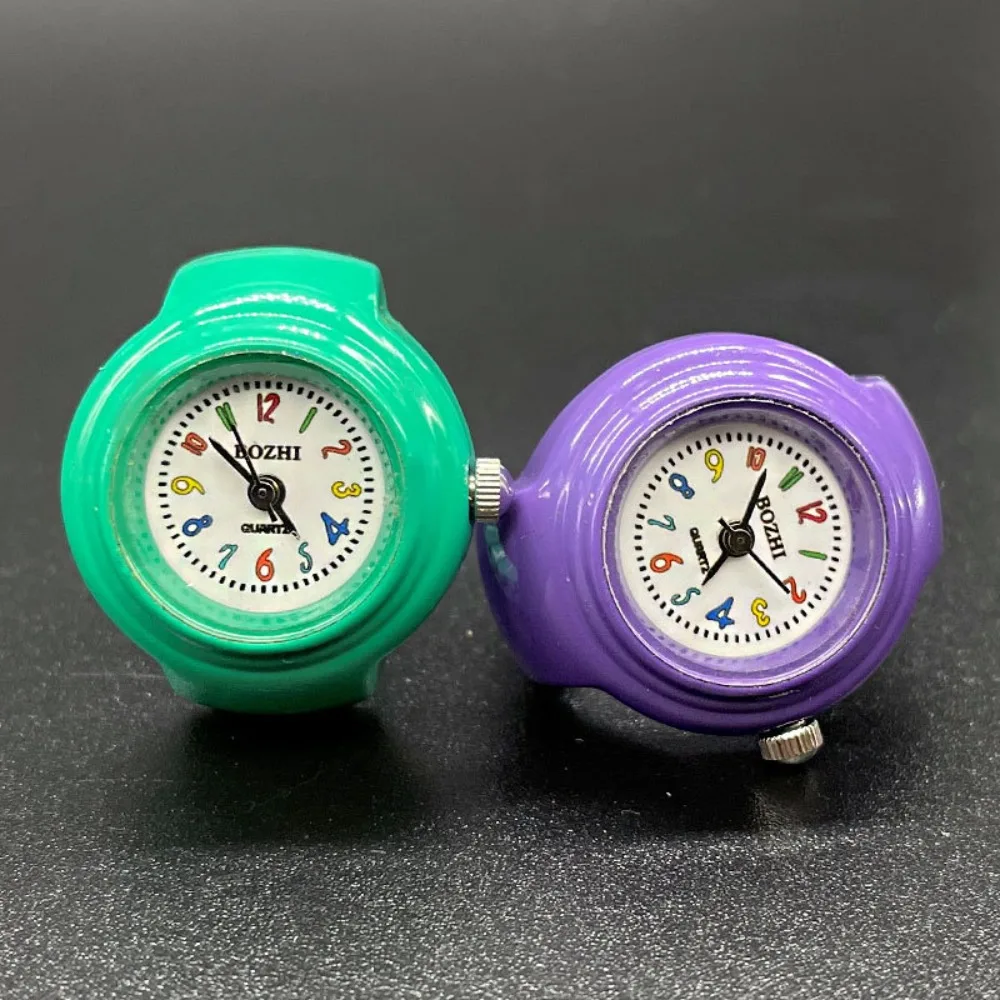 New Trendy Colorful Watch Ring for Women Men Children Painted Dial Lovely Jewelry Quartz Movement Mini Battery Clock Lovers Gift