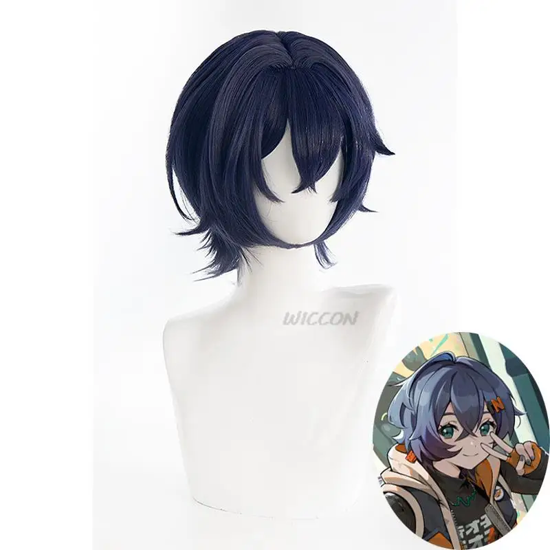 Peluca l-email de pelo sintético para mujer, juego Zenless Zone Zero Belle, pelucas de Cosplay, juego aleatorio, peluca azul oscuro de 30cm, peluca resistente al calor