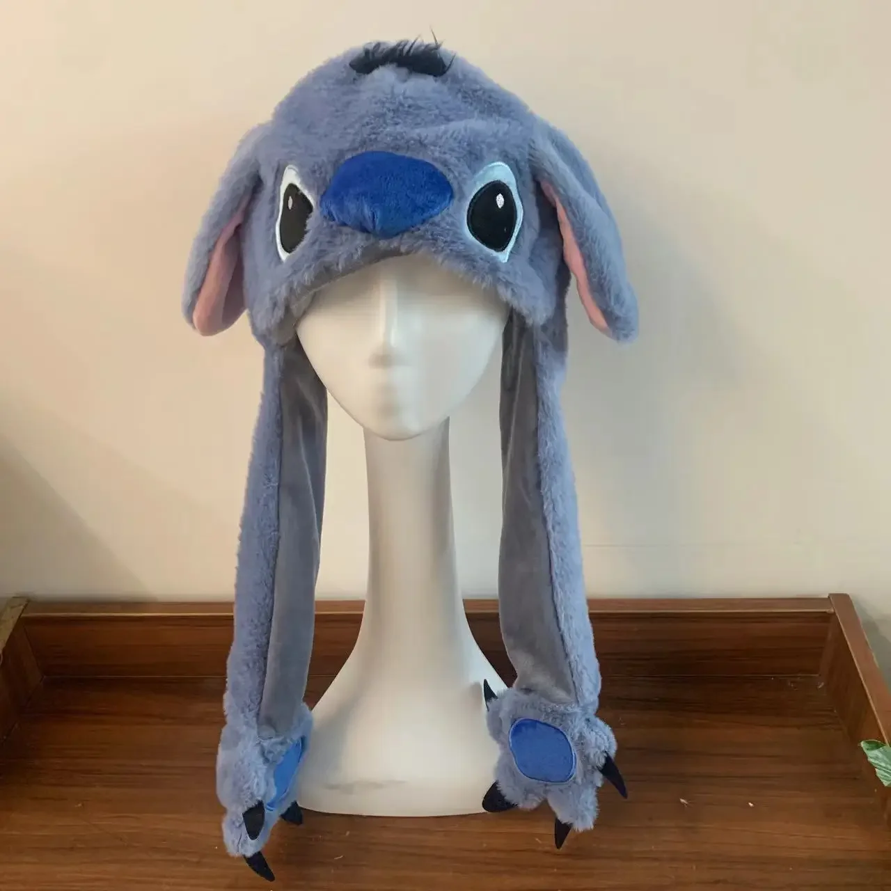 Miniso Kawaii Stitch Hat Anime Cinnamoroll Cute Girl Plush Keep Warm Blue The Hat Will Move When You Pinch Your Ears 2025 New