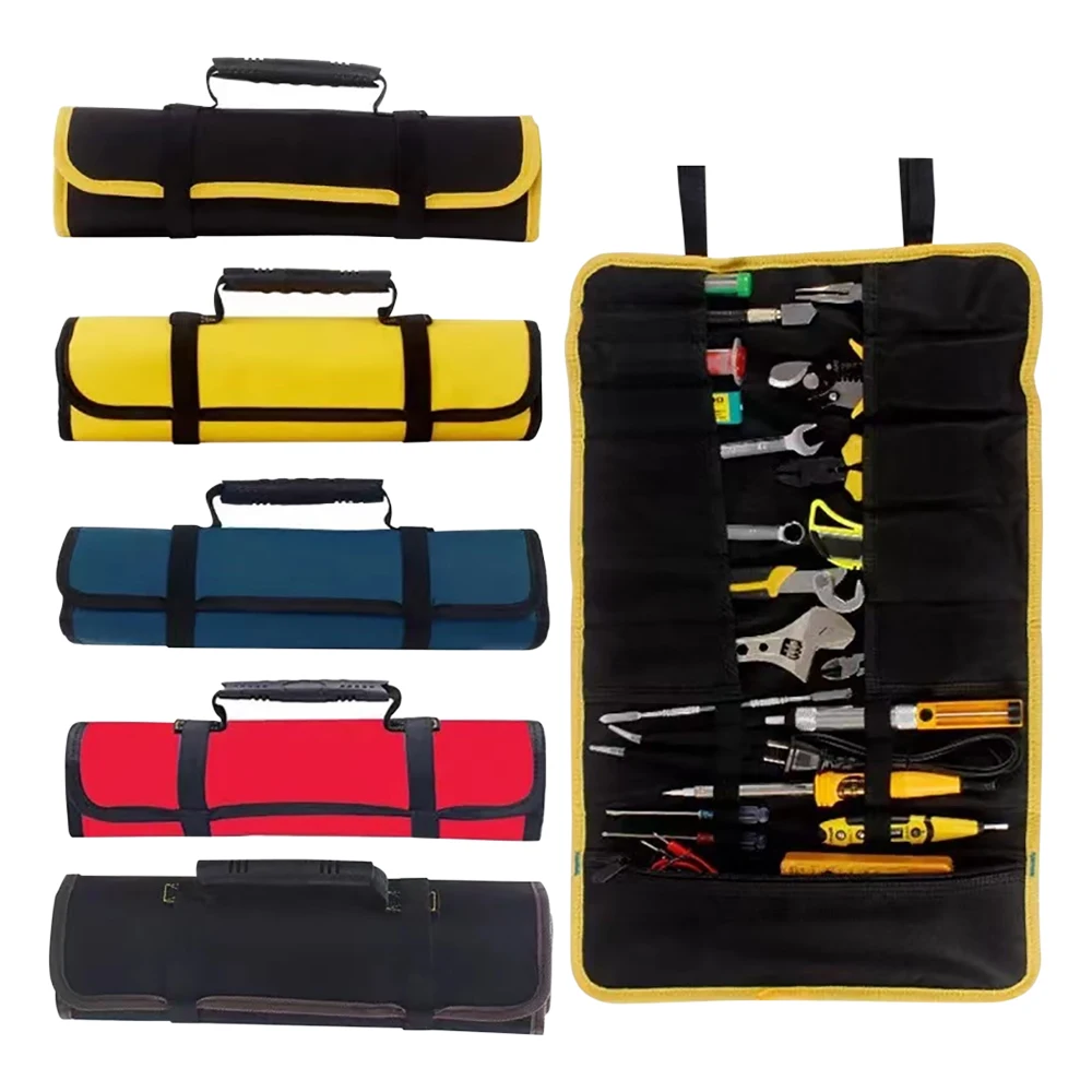 1pcs Multi-function Tool Box Bag Reel Type Woodworking Electrician Repair Tool Canvas Portable Storage Instrument Roll Bag