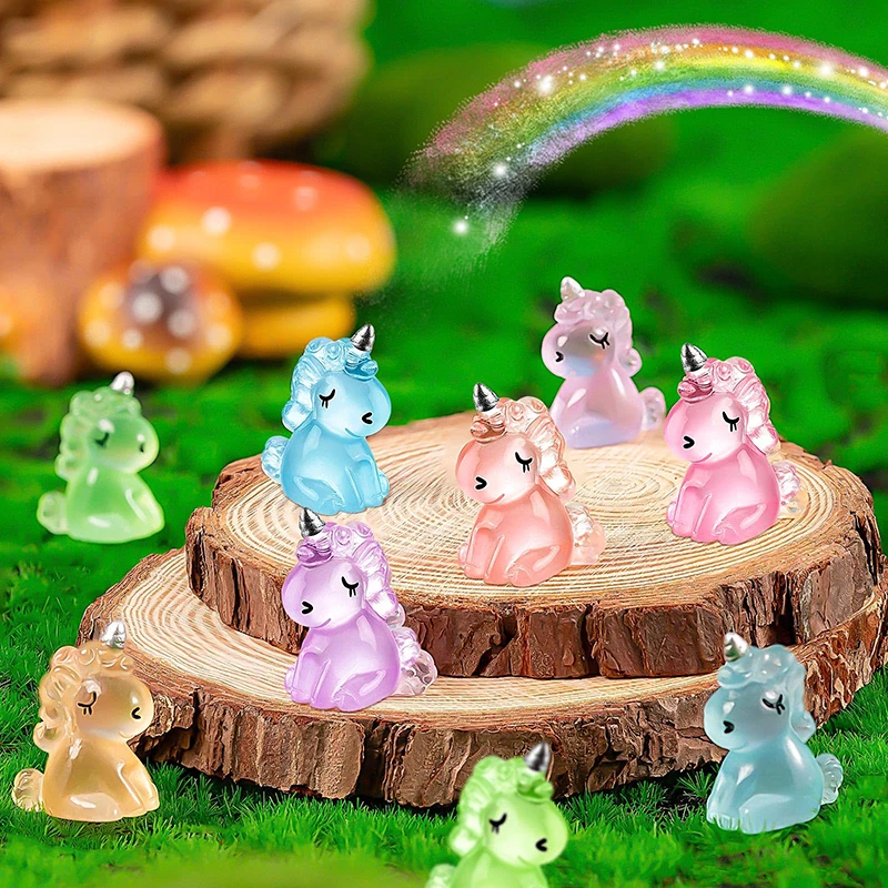 12/24/36pcs Mini Unicorn Resin Luminous Miniature Figurines Glow in the Dark for Home Garden Ornaments Party Decor Kids Gifts