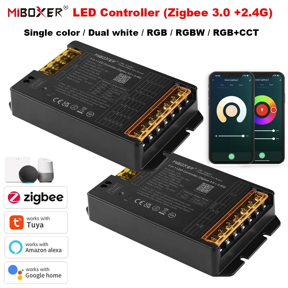 Miboxer Zigbee 3.0 +2.4GRF LED Controller HZ2 2IN1 HZ5 5IN1 Max30A Tuya APP Single Color/Dual White/ RGB/RGBW/RGB+CCT LED Strip
