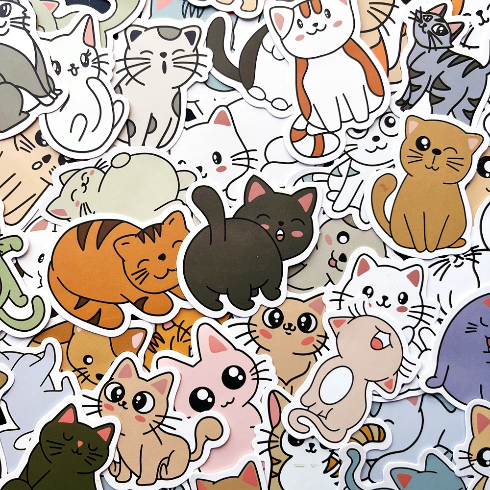 10/60PCS Cartoon Cute Funny Cat Animal Kitty Graffiti Sticker Bike Skateboard Car Helmet Notebook Computer Kids Toy Sticker