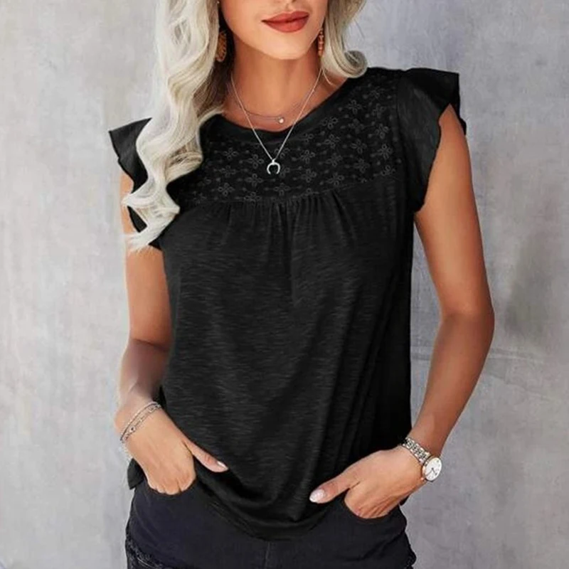 Casual Hollow Out Shirt Blouse Women 2023 Fashion O-neck Solid Color Elegant Shirts Tops Summer Female White Office Top