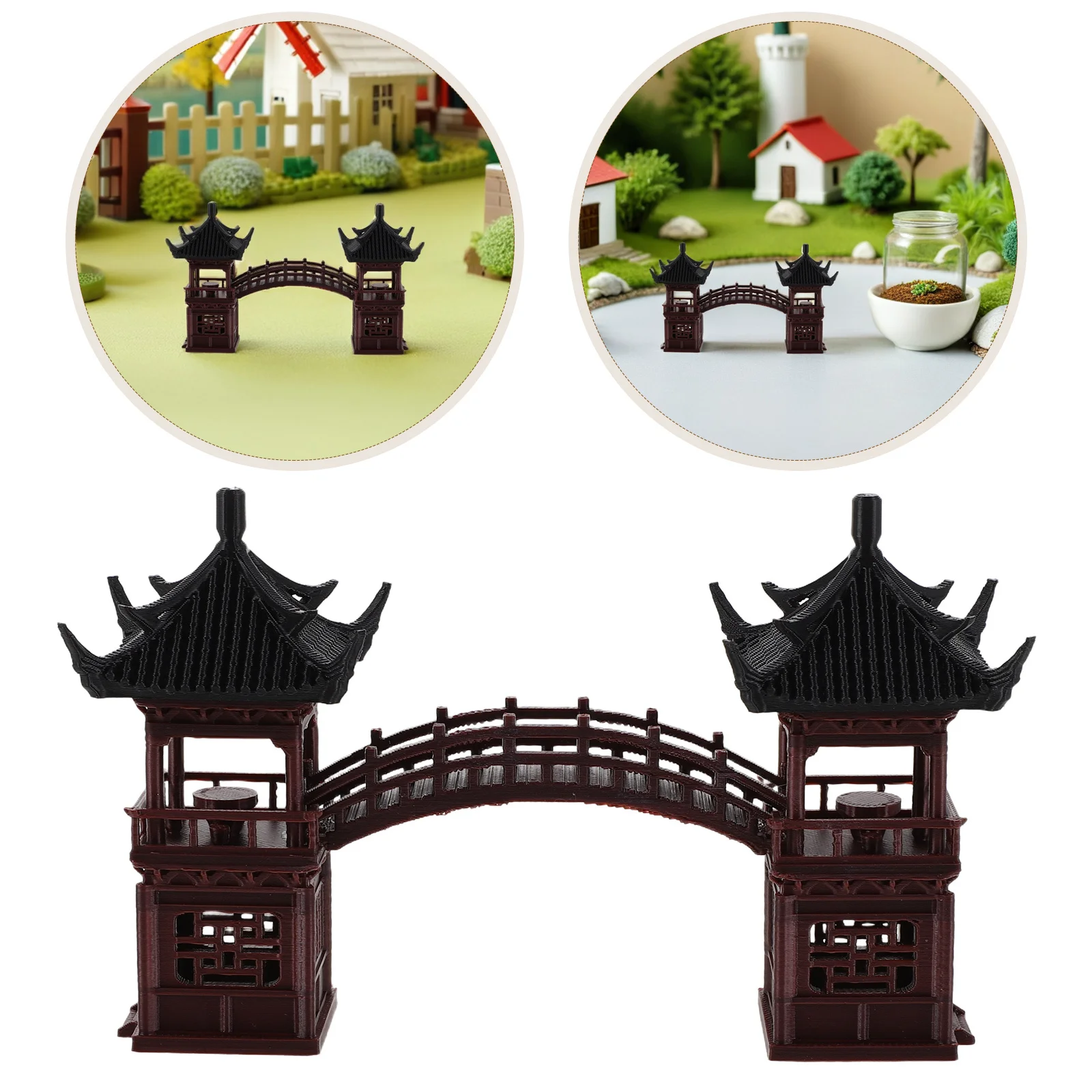 

Miniature Zen Garden Pavilion with Bridge Bonsai Micro Landscape Pavilion Decor Fairy Garden Accessories Aquarium Fish Tank
